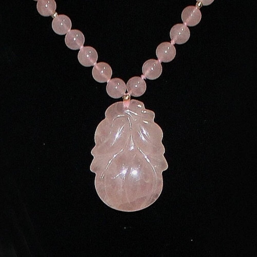 JADE BEADED NECKLACE - LOTUS FLOWER PENDANT - 14K GOLD-FILLED BEADS